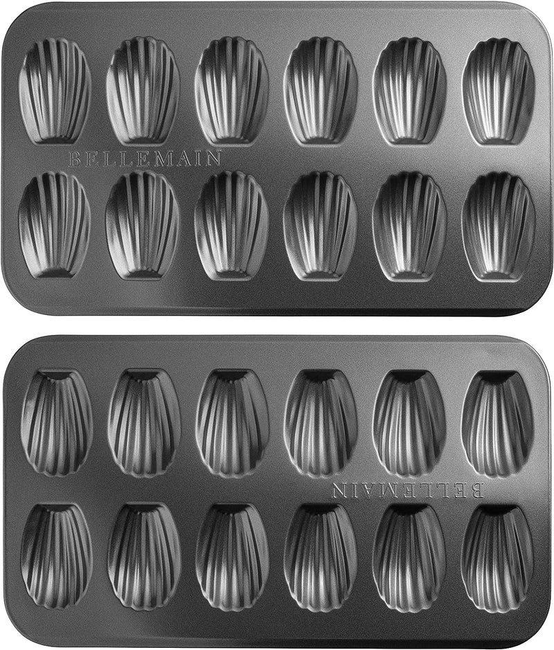 Bellemain Madeleine Pan - 12-Well Nonstick Mold for Madeleine Cookies - Warp-Resistant Carbon Steel 2-Pack