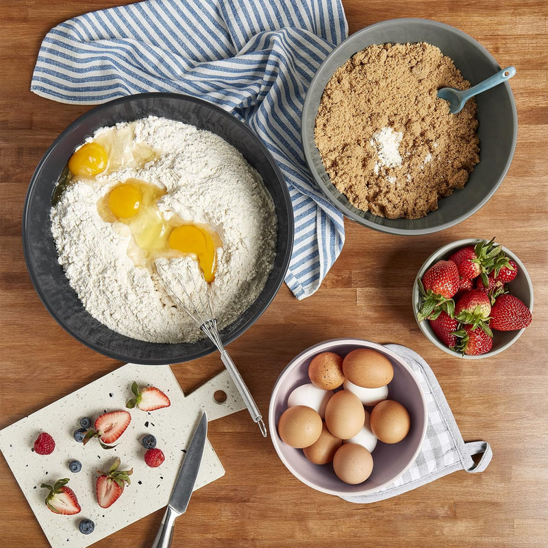 Tabletops Gallery Hobnail Style 4 Piece Classic White Stoneware Nesting Mixing Bowl Set for Baking and Cooking