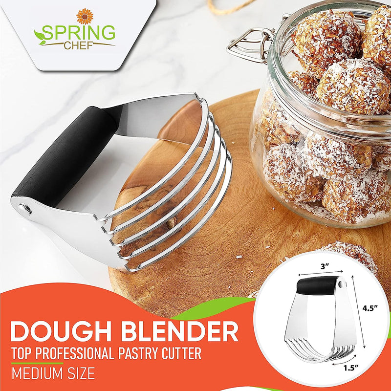 Spring Chef Dough Blender Top Professional Pastry Cutter with Heavy Duty Stainless Steel Blades - Medium Size Black