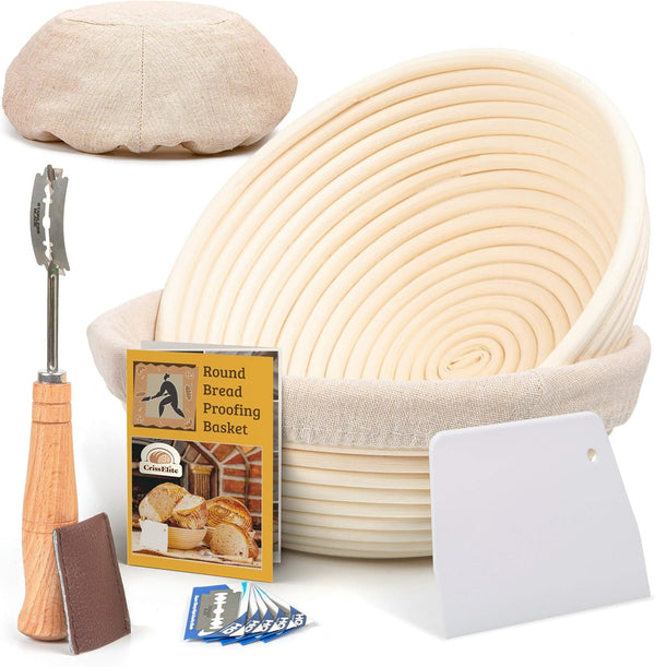 Bread Baking Supplies Set - RoundOval Banneton Baskets and Sourdough Baking Kit by Criss Elite