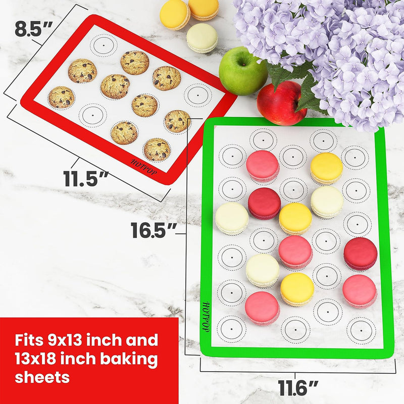 Hotpop Macaron Silicone Baking Mats - Set of 4 Reusable Nonstick Liners for Baking and Rolling