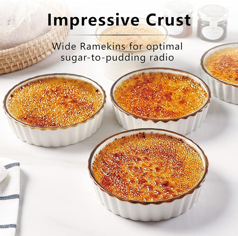 ONEMORE 4 oz Ramekins - Set of 6 Shallow Ramekins for Creme Brulee - Oven Safe