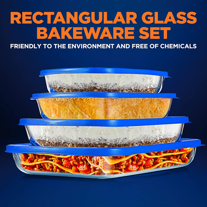 NutriChef Glass Bakeware Set - Rectangular Baking Dish with Lids Freezer-to-Oven Casserole Tray Stackable and Dishwasher Safe