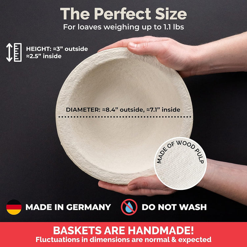 9 Sourdough Bread Proofing Basket - Non-Stick Brotform made with Spruce Wood Pulp German-Made Bakers Gift