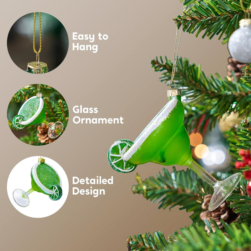 Joiedomi Christmas Cocktail Margarita Glass Ornament, Christmas Drink Glass Blown Ornament for Christmas Tree Decoration, Adult Beverages Ornament for Xmas Gift Holiday Party Favor Indoor Decoration