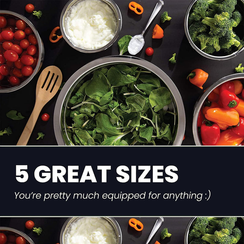 Stainless Steel Mixing Bowls Set - Ecofriendly Heavy Duty Meal Prep Organizers