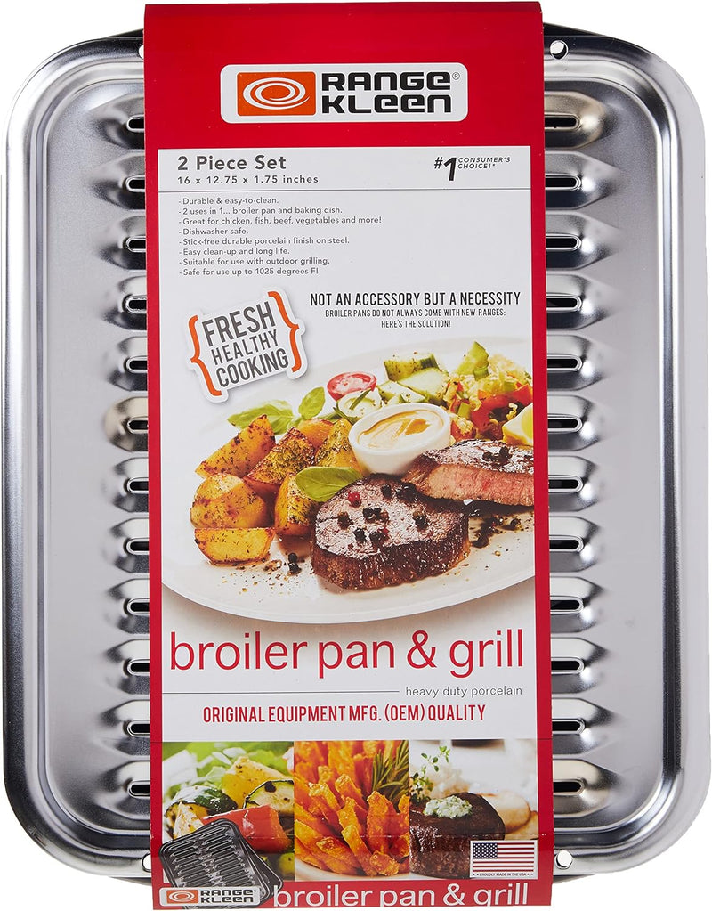 Range Kleen BP100 Porcelain Broiler Pan with Chrome Grill - 2-piece 165 inches