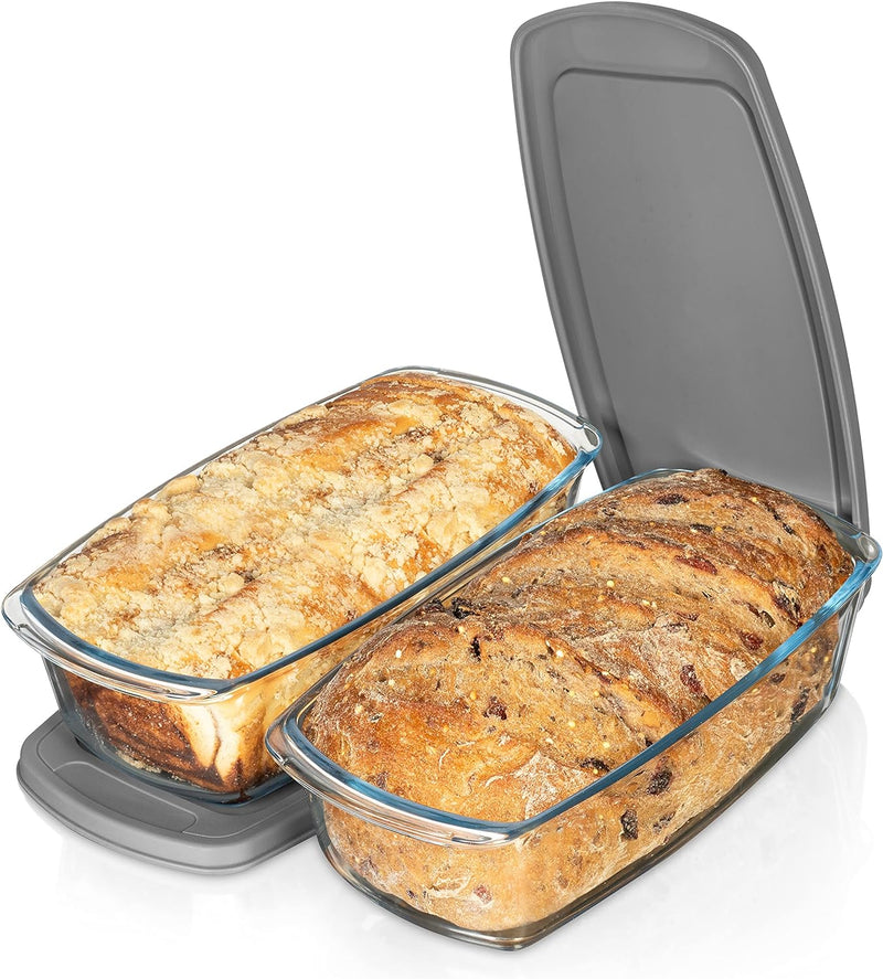 Large Glass Loaf Pans with Lids - Set of 2 76 Cups - Airtight BPA Free Easy Grip - Microwave  Oven Safe for Baking Bread Cakes and More