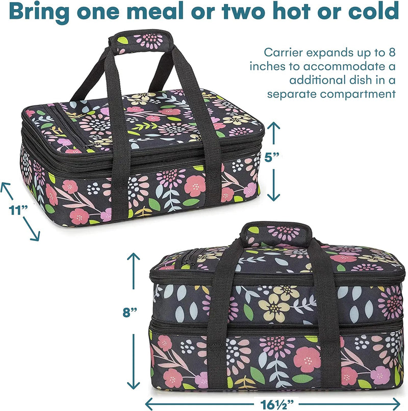 Double Casserole Travel Bag - Insulated Food Carrier for HotCold Dishes Heather Gray