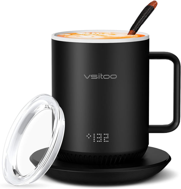 VSITOO S3 Temperature Control Smart Mug 2 with Lid, Self Heating Coffee Mug 10 oz, LED Display, 90 Min Battery Life - App&Manual Controlled Heated Coffee Mug - Improved Design - Perfect Coffee Gifts