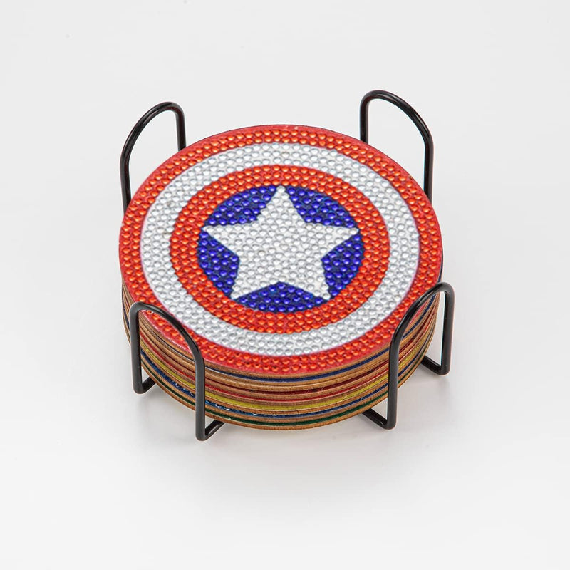 Diamond Painting Coasters Tea Coasters Coffee Mats 8-Pack with Stands Marvel Super Heroes Theme Washable Mugs Tea Cups Coffee Cups Water Cups for Adults and Kids（017）