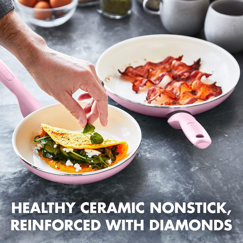 GreenPan Rio Ceramic Nonstick Cookware Set - 16 Pieces Pink  PFAS-Free