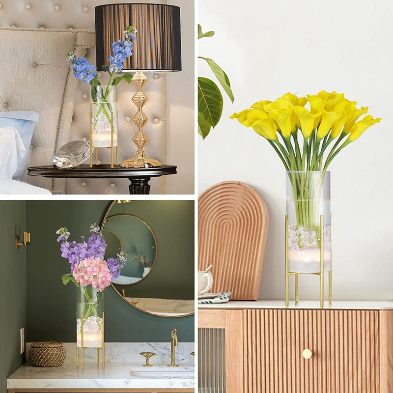 Modern Decorative Flower Vase Set with Gold Stands - 2 Pack