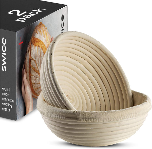 Bread Banneton Proofing Basket Set of 2 - Round Sourdough Rising Baskets with Liner