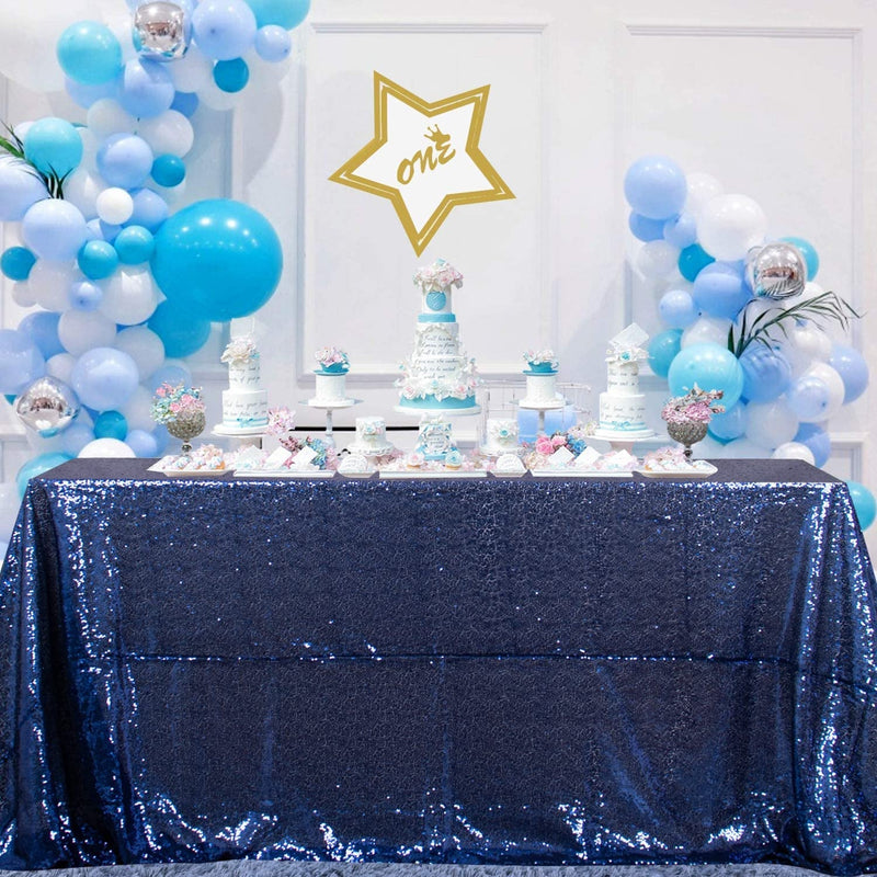 Navy Blue Sequin Rectangle Tablecloth - 90x156 Inch Blue Shimmer Fabric Overlay for Weddings Birthdays and Parties