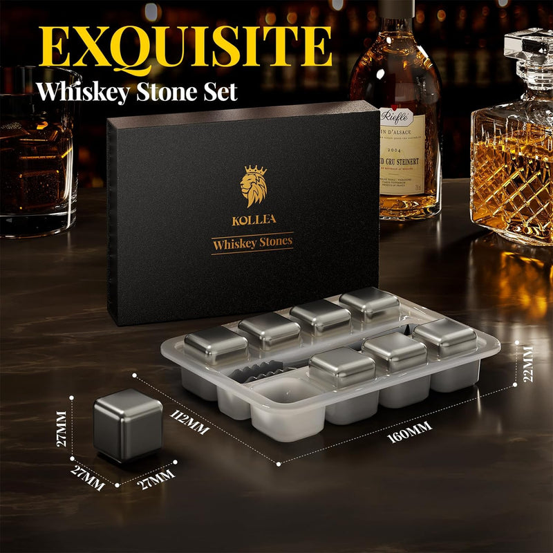 Whiskey Stones, Kollea 8 Pack Stainless Steel Whiskey Chilling Rocks, Reusable Ice Cube for Drinking, Mens Stocking Stuffers for Christmas