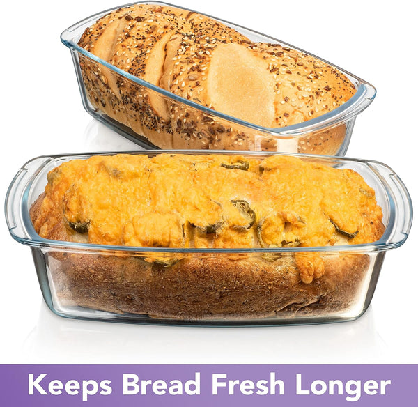 Large Glass Loaf Pans with Lids - Set of 2 76 Cups - Airtight BPA Free Easy Grip - Microwave  Oven Safe for Baking Bread Cakes and More