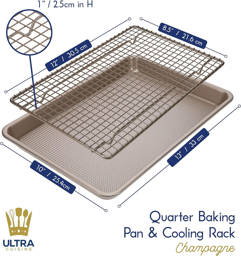 Oven-Safe Baking Rack and Pan Set - Quarter Sheet Size - Premium Aluminum and Stainless Steel - Durable and Easy to Clean