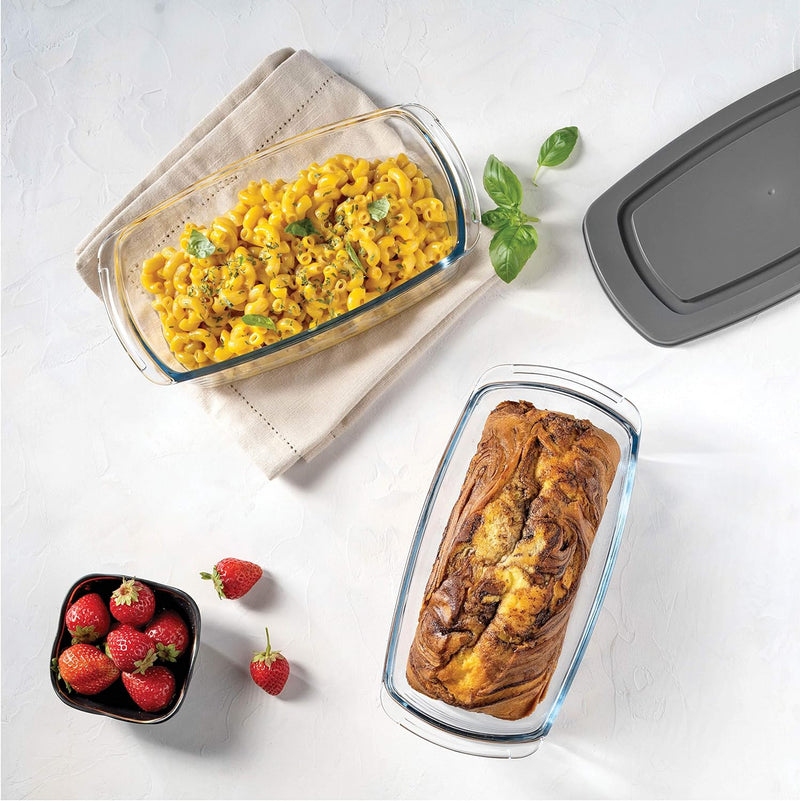 2-Pack FineDine Glass Loaf Pans with BPA-free Airtight Lids - Perfect for Baking Bread and More