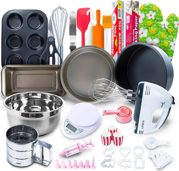 60-Piece Baking Set for Kids and Adults - Mixer Pans Utensils Recipe Guide