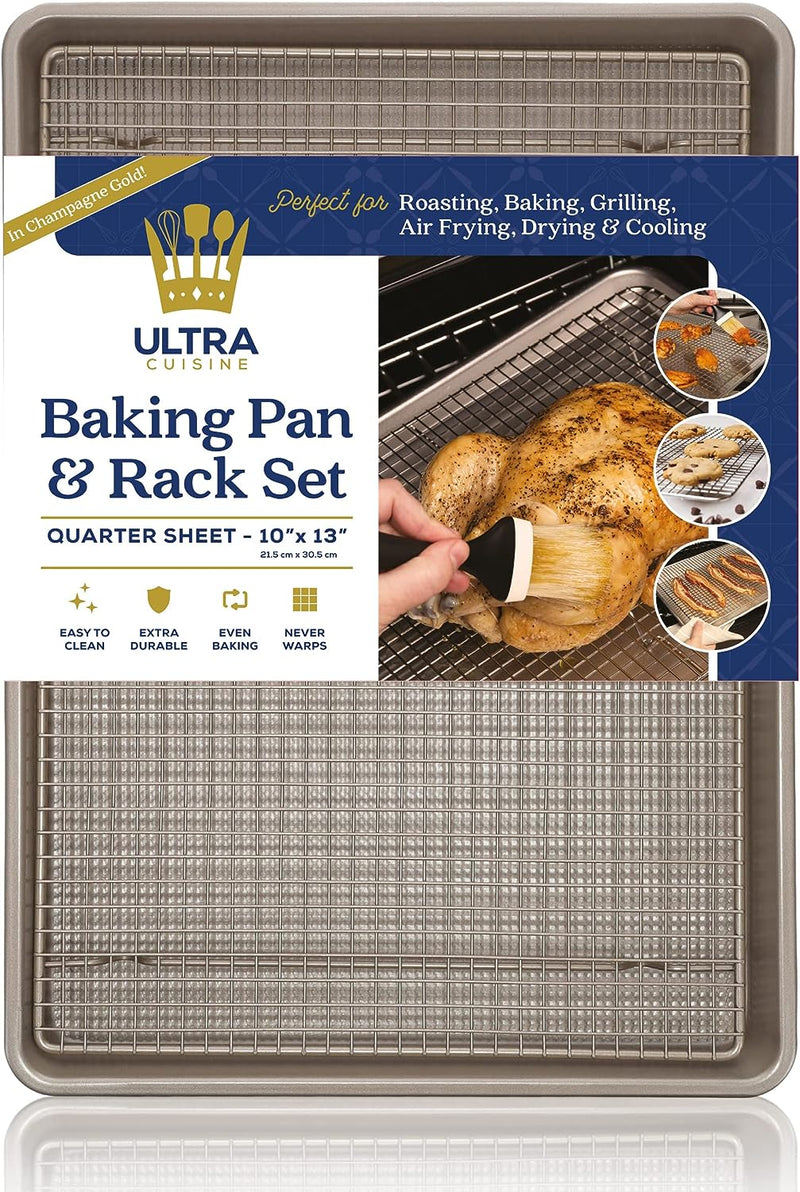 Oven-Safe Baking Rack and Pan Set - Quarter Sheet Size - Premium Aluminum and Stainless Steel - Durable and Easy to Clean