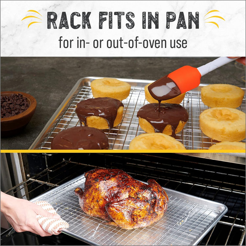 Checkered Chef Baking Sheets - Half Sheet Pan with Rack Set - Easy Clean Aluminum Bakeware