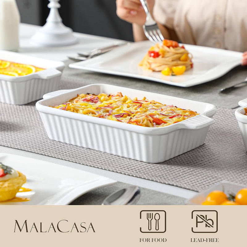 BakeBake Porcelain Casserole Dish Set with Handles and Deep Lasagna Pans in White