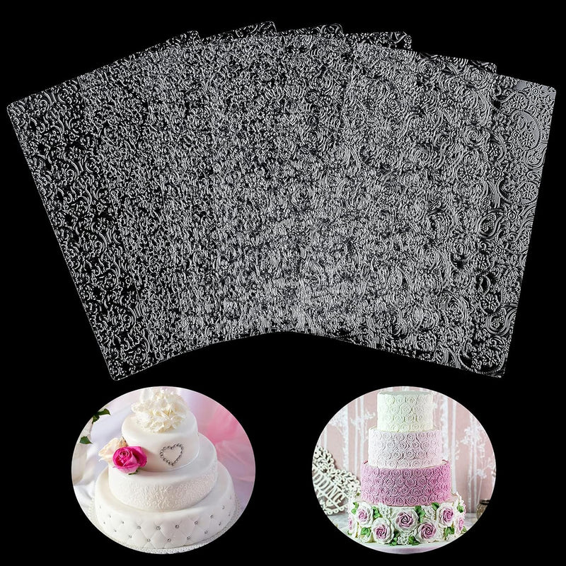 6 Pack Fondant Impression Mat Set for Wedding Cake Decoration - Retro BaroquePaisleyRoseDiamondLace VineFloral Vine Pattern