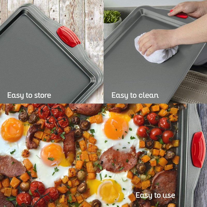 Set of 3 Nonstick Baking Sheet Trays - Non-toxic Dent and Warp Resistant