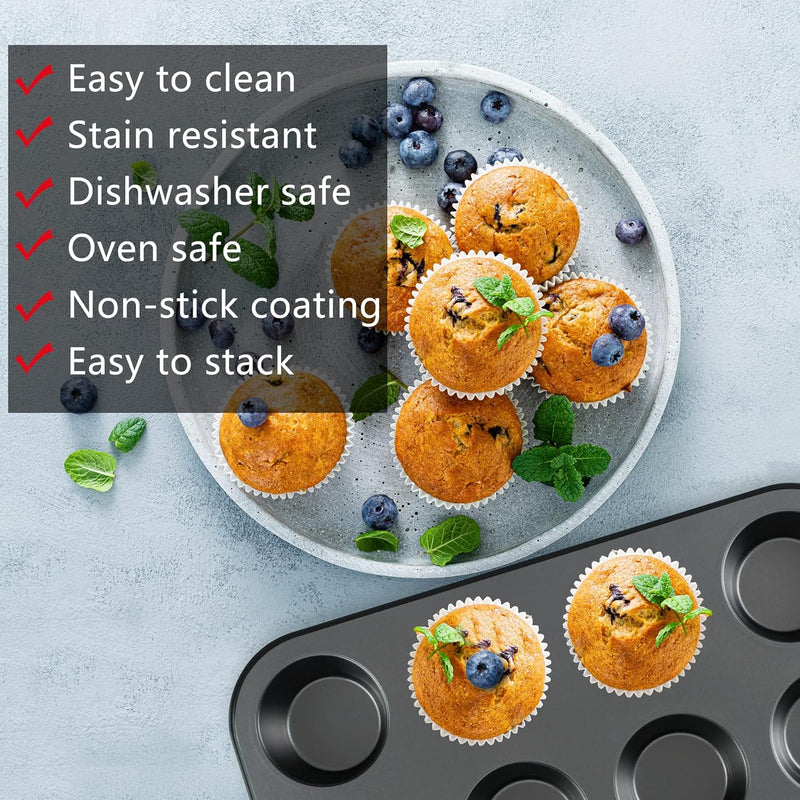 Nonstick 5-Piece Baking Pan Set - RoundSquare Cake Muffin Loaf Roast Pans Baking Sheets