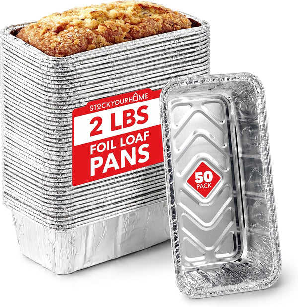 Aluminum Foil Mini Loaf Pans - 50 Pack 2 lb Disposable Baking Tins Ideal for Cakes Breads and Meat