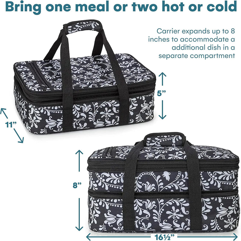 Double Casserole Travel Bag - Insulated Food Carrier for HotCold Dishes Heather Gray