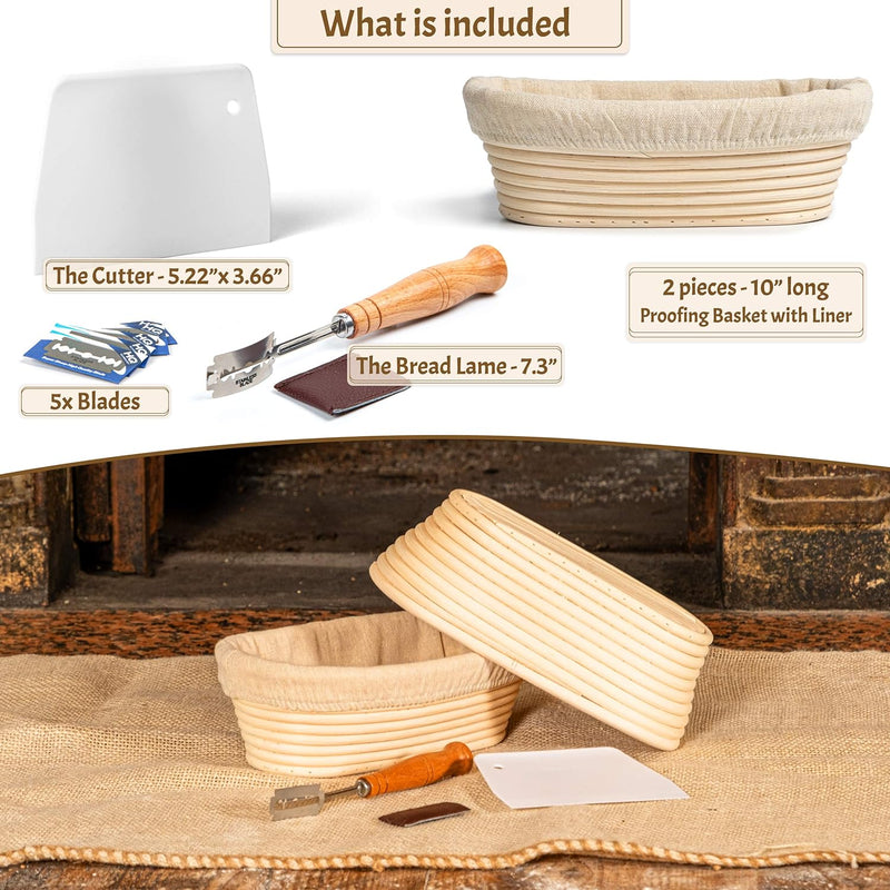 Bread Baking Set - 10 Oval Banneton Proofing Baskets