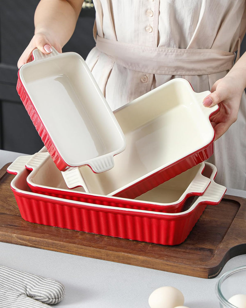 BakeBake Porcelain Casserole Dish Set with Handles and Deep Lasagna Pans in White