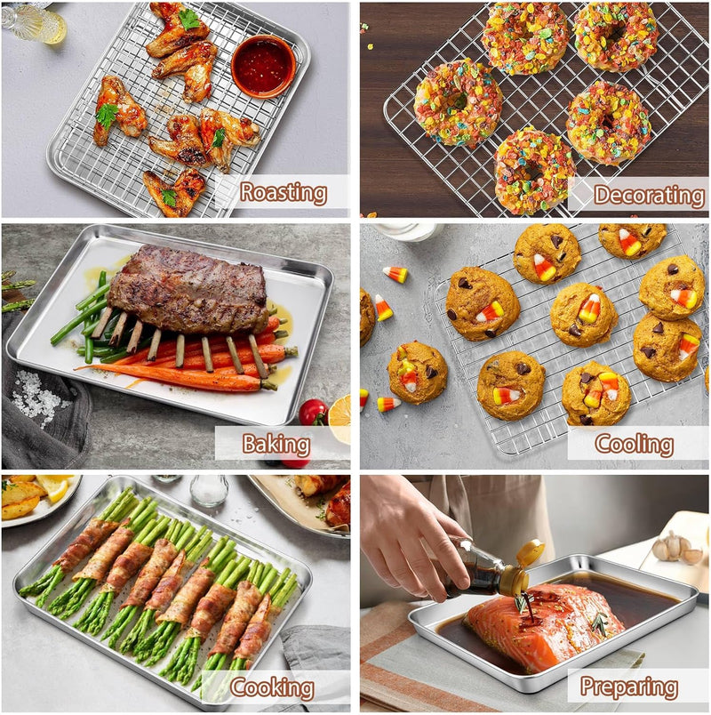 PP CHEF 8-Piece Stainless Steel Baking Sheet and Rack Set - Oven and Dishwasher Safe