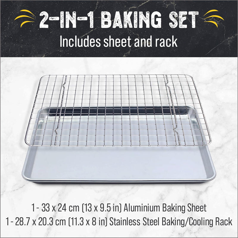 Checkered Chef Baking Sheets - Half Sheet Pan with Rack Set - Easy Clean Aluminum Bakeware