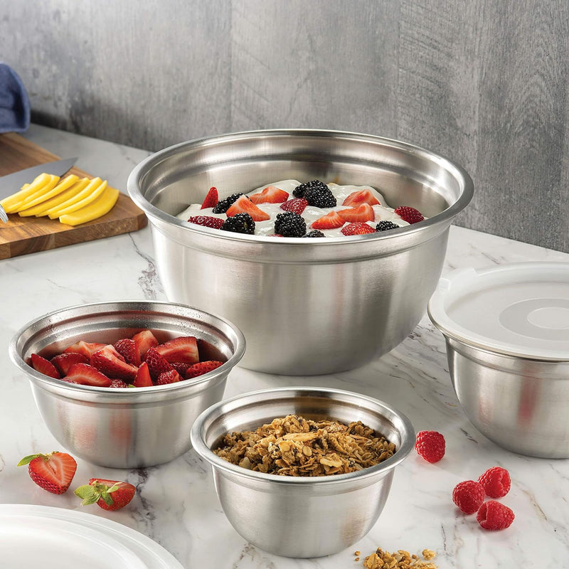 5-Piece Kitchen Mixing Bowl Set with Lids - Stainless Steel Silver for Cooking Baking Salad and Meal Prep