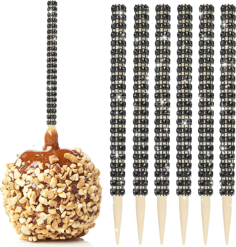 Bling Candy Apple Bamboo Sticks - 32 PCS Wooden Skewers with Rhinestone Diamond Mesh Wrap for Fruit Treats and Dessert Table Silver