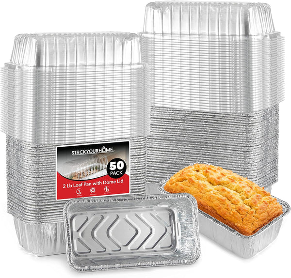 Aluminum Foil Mini Loaf Pans - 50 Pack 2 lb Disposable Baking Tins Ideal for Cakes Breads and Meat