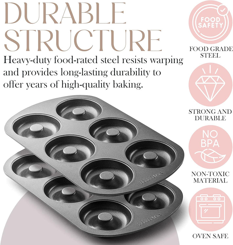 Bellemain Nonstick Donut Pan with 6 Molds and 2 Trays - Perfect for Baking Bagels and Cake Donuts