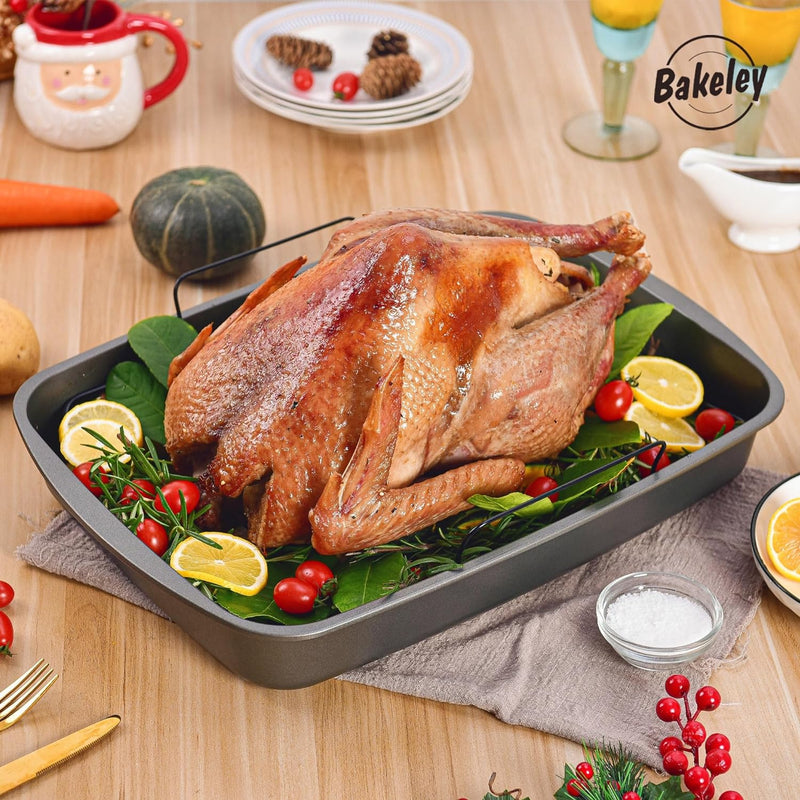 Roast Pan with Nonstick Rack for Turkey - 19x13 Black