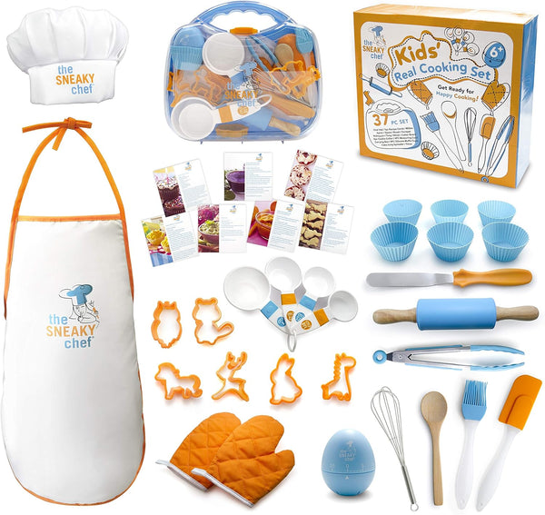 Sneaky Chef Kids Baking and Cooking Set - 37 Piece BPA-Free with Essential Utensils and Recipe Cards Ages 6