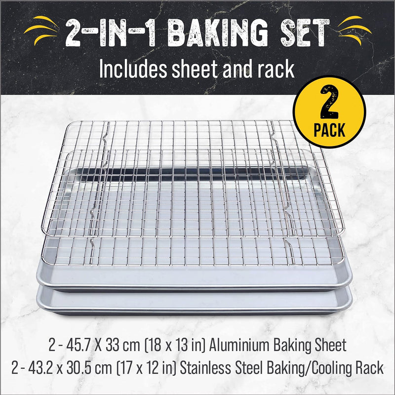 Checkered Chef Baking Sheets - Half Sheet Pan with Rack Set - Easy Clean Aluminum Bakeware