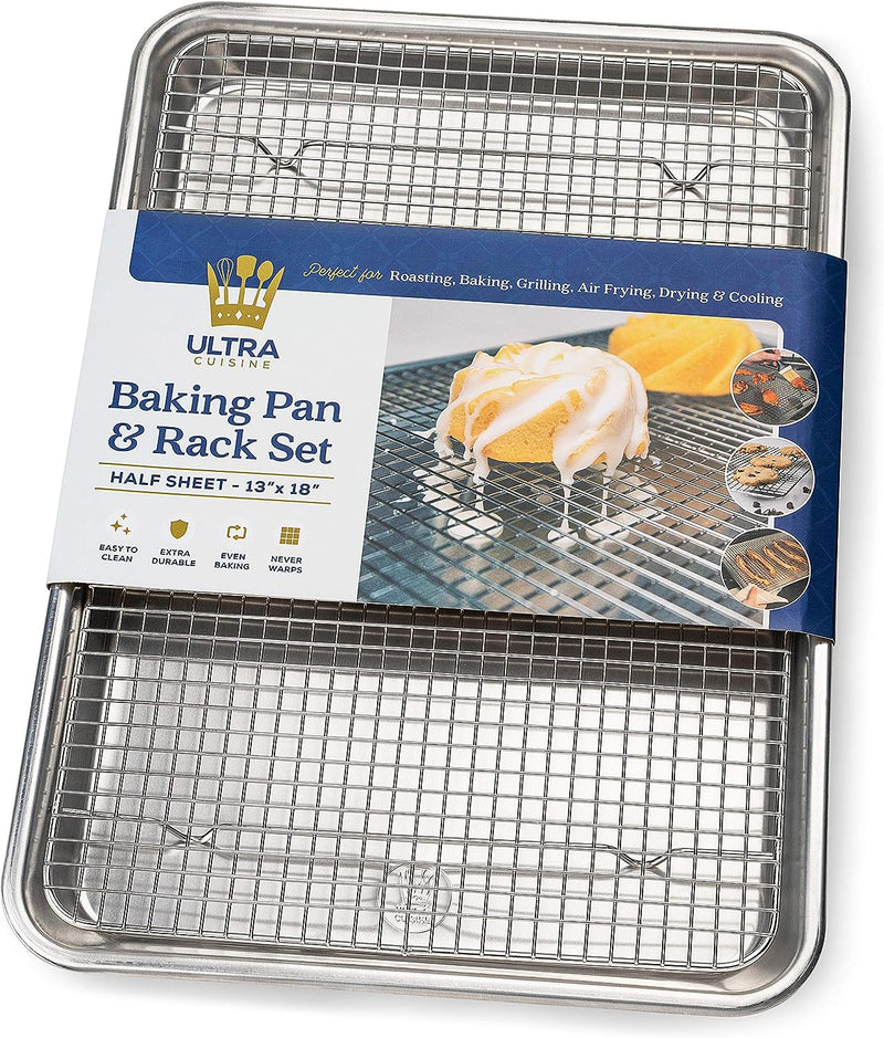 Oven-Safe Baking Rack and Pan Set - Quarter Sheet Size - Premium Aluminum and Stainless Steel - Durable and Easy to Clean