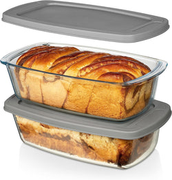 Large Glass Loaf Pans with Lids - Set of 2 76 Cups - Airtight BPA Free Easy Grip - Microwave  Oven Safe for Baking Bread Cakes and More