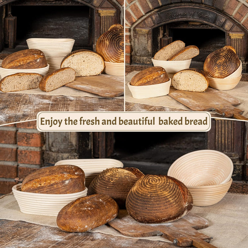 Bread Baking Supplies Set - RoundOval Banneton Baskets and Sourdough Baking Kit by Criss Elite