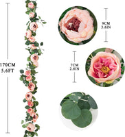 2Pcs Artificial Flowers Garland Eucalyptus Garland Peonies Artificial Flowers Faux Flower Vines for Bedroom Room Decor Wall Hanging Plant for Wedding Arch Party Decor (Vintage Pink)