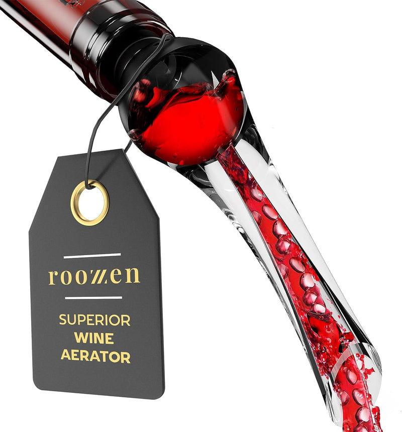 Roozzen Wine Aerator Pourer Spout, FITS ALL BOTTLES – MESS FREE Aerator Wine Pourer, Perfect Wine Accessories Gift, Superior Flavor Enhancing Wine Air Aerator Pourer.