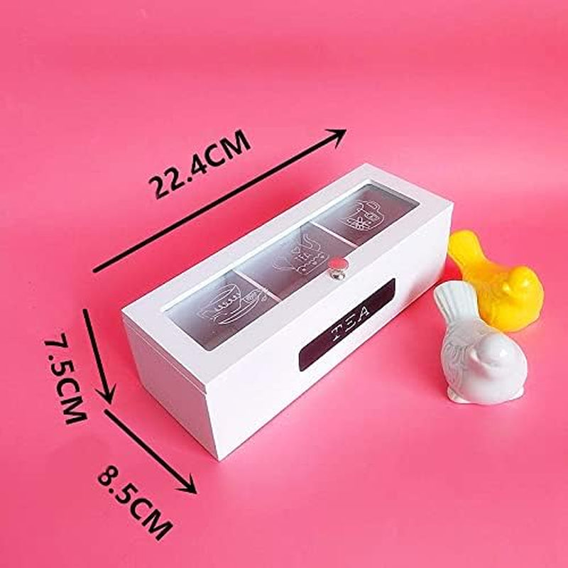 Alliteqwe 3 Compartments Vintage White Wood Tea Bag Organizer Box Tea Bag Storage Box Jewelry Organizer Tea Box Organizer Wood Sugar Packet Container with Lid with Latch
