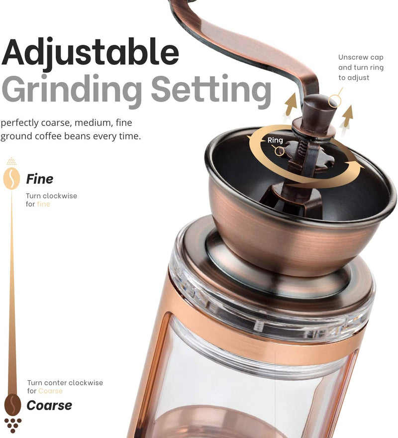 MITBAK Manual Coffee Grinder With Adjustable Settings| Sleek Hand Coffee Bean Burr Mill Great for French Press, Turkish, Espresso & More | Premium Coffee Gadgets are an Excellent For Coffee Lovers